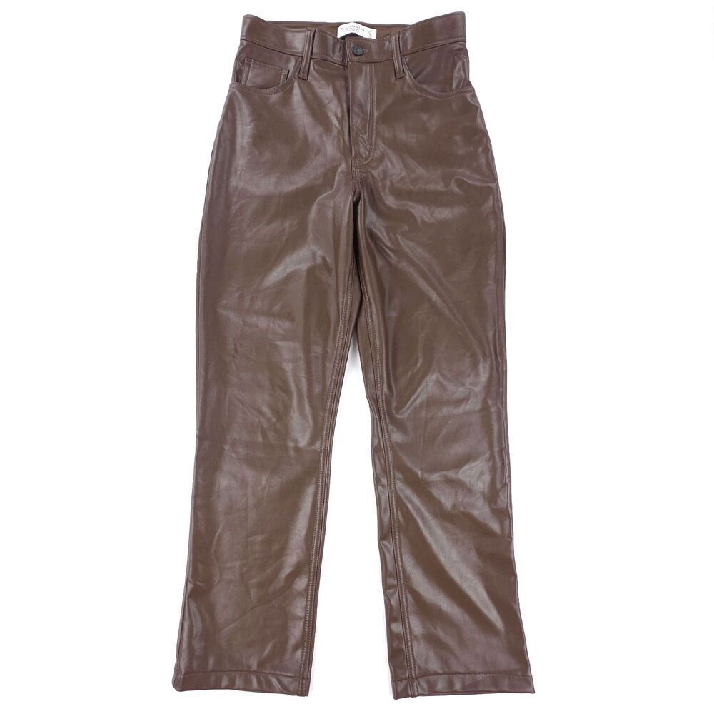 NEW Abercrombie Curve Love 90s Straight Ultra High Rise Pants Vegan Leather 27 4